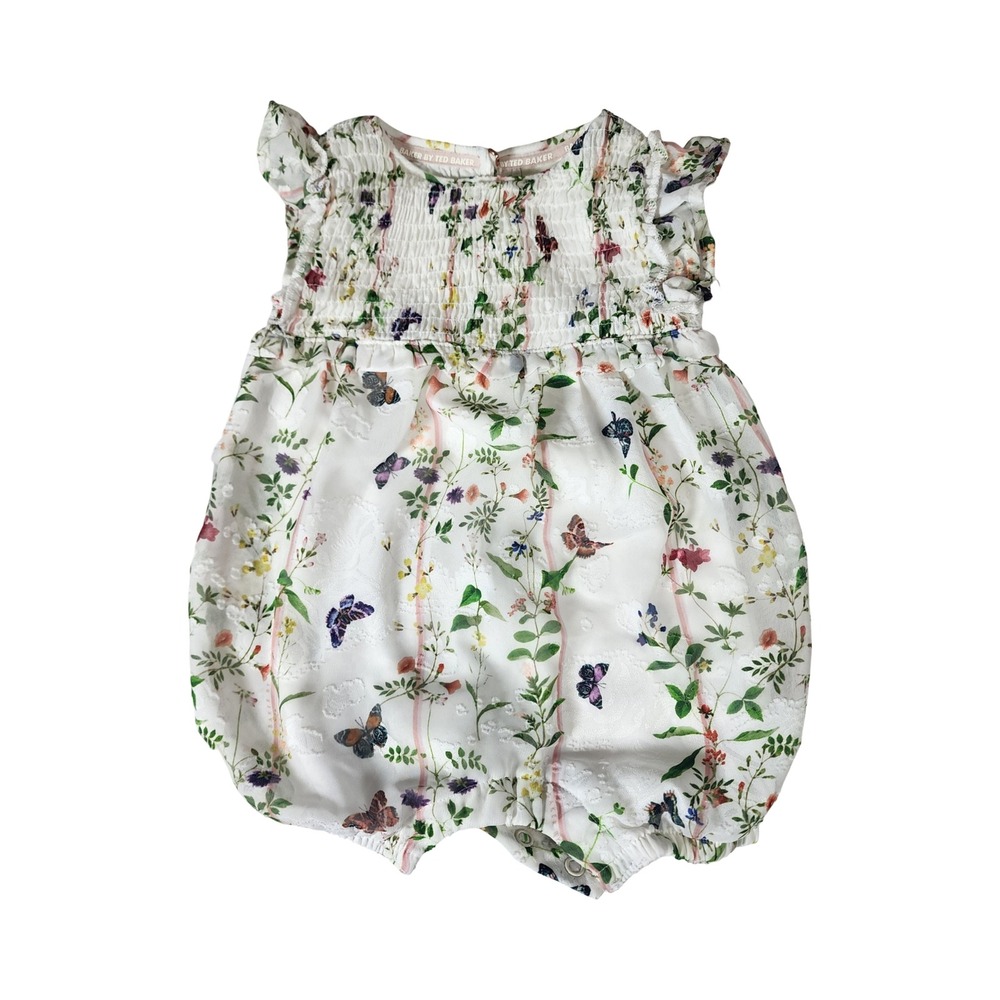Baker by Ted Baker Baby Girl Floral Butterfly Smocked Bubble Romper 3-6 Months